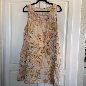 Nicole Miller Floral Linen Mini Dress - Cream and Pink 100% Linen